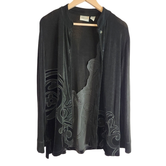 CHICOS Travelers Women’s Black Button Down Embroidered Jacket, Black, 2 - Picture 1 of 11